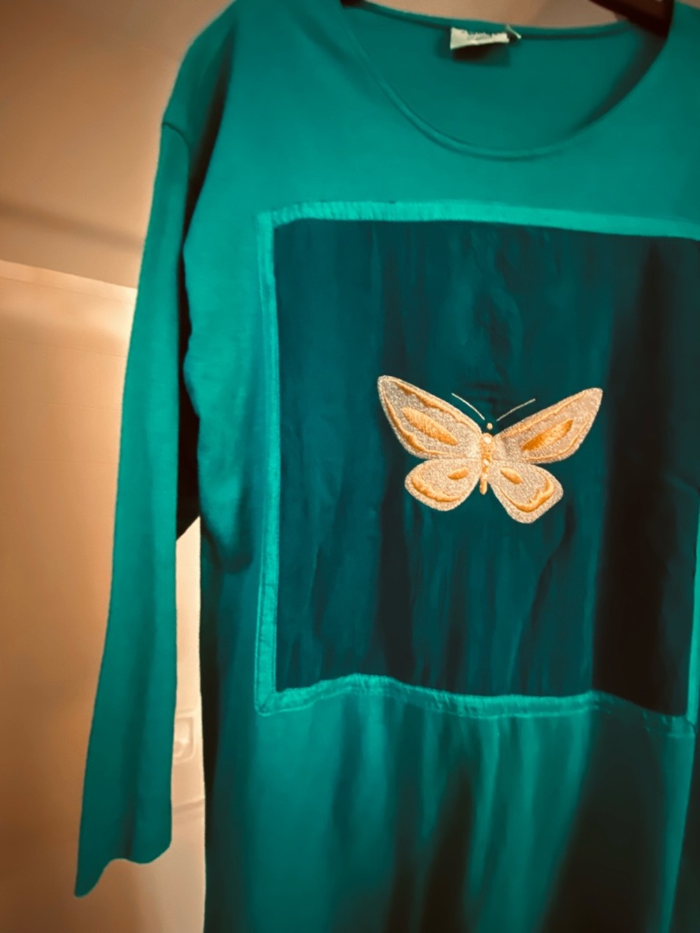 Johnny Was TeeShirt Maxi Dress. Teal & Turquoise, Sz Small. NWOT. Gold Butterfly - Picture 3 of 12